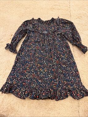 Doen Girls' Navy Floral Ruffle Dress